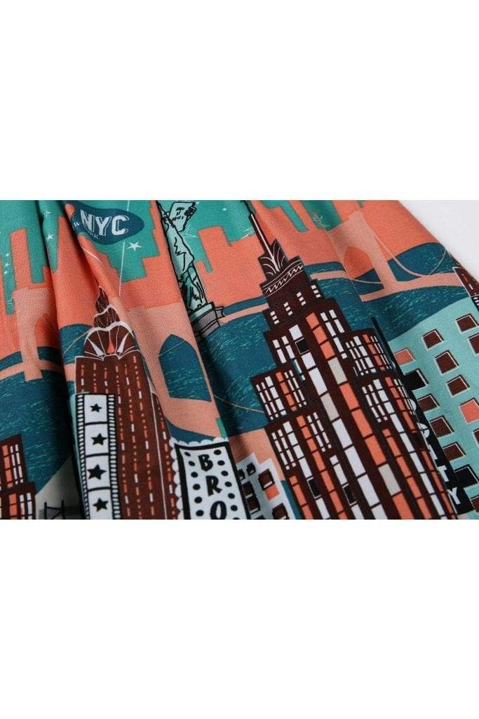 Lovely Green I Love New York Skyscraper Box Pleated Skirt with Pockets