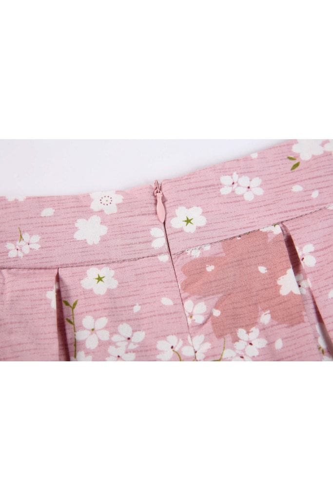 Pretty in Pink Box Pleated Cherry Blossom Skirt with Pockets