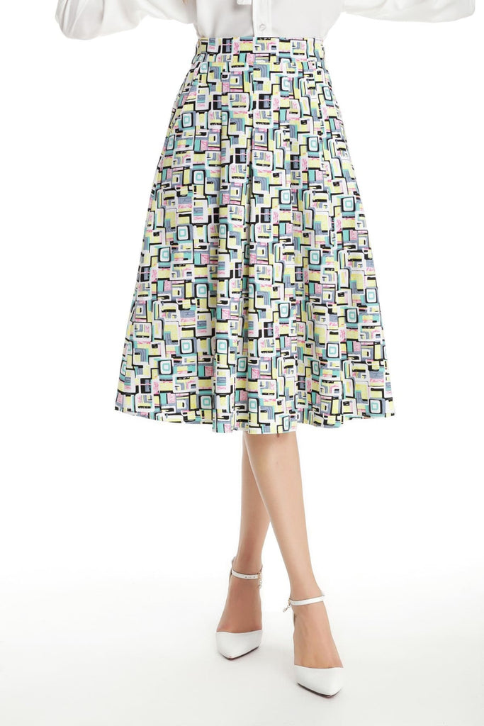 Yellow Mint Pink Abstract Pattern A Line Skirt